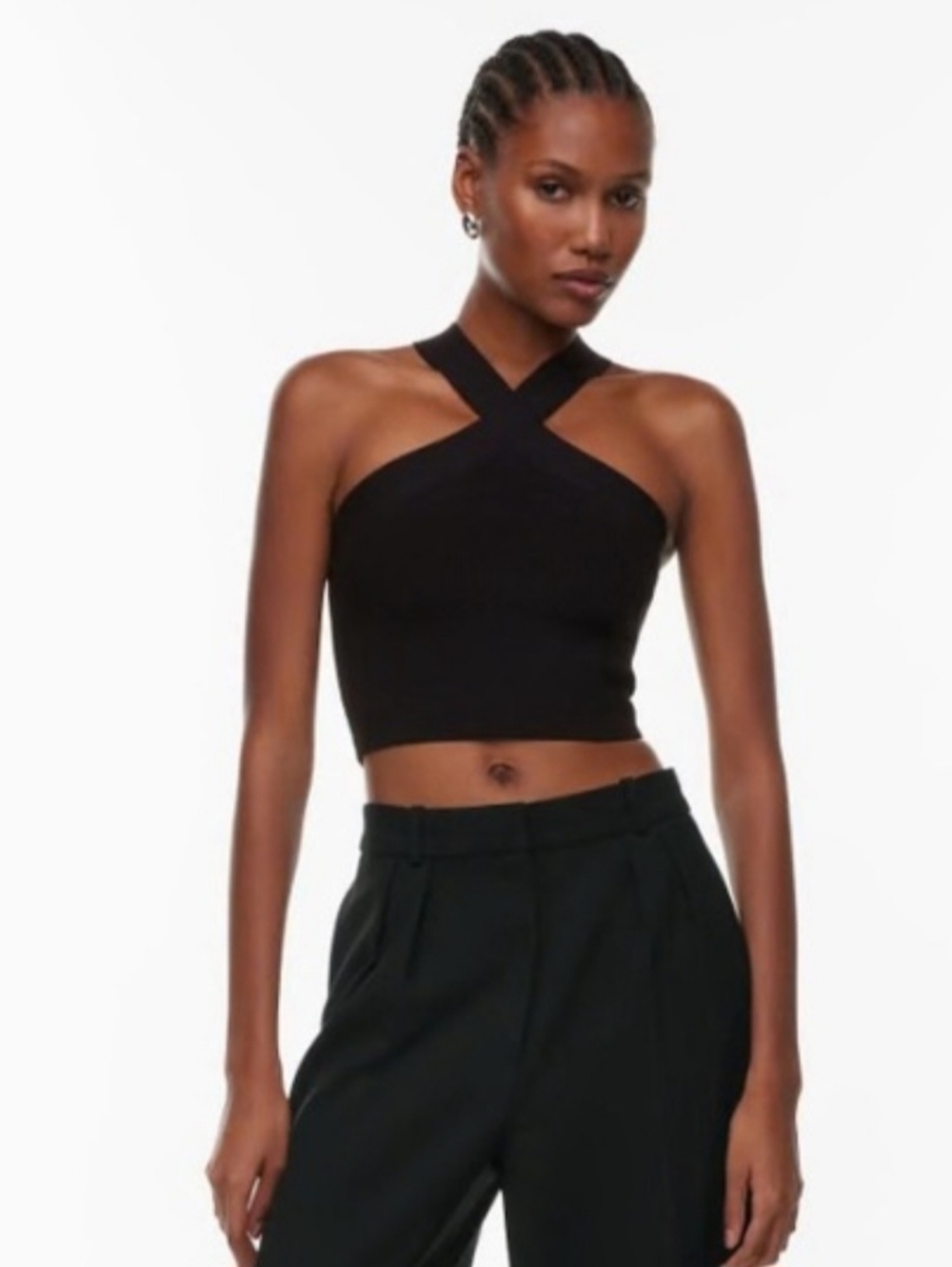 Sincerly Jules Sculpt Knit Black Crisscross Ribbed Halter Crop Top Size Med